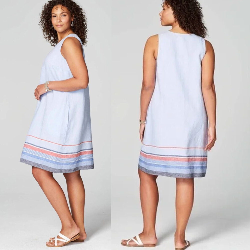 J.Jill 100% Linen A-Line Sleeveless Midi Dress Cornflower Multi Size XL - Picture 2 of 13